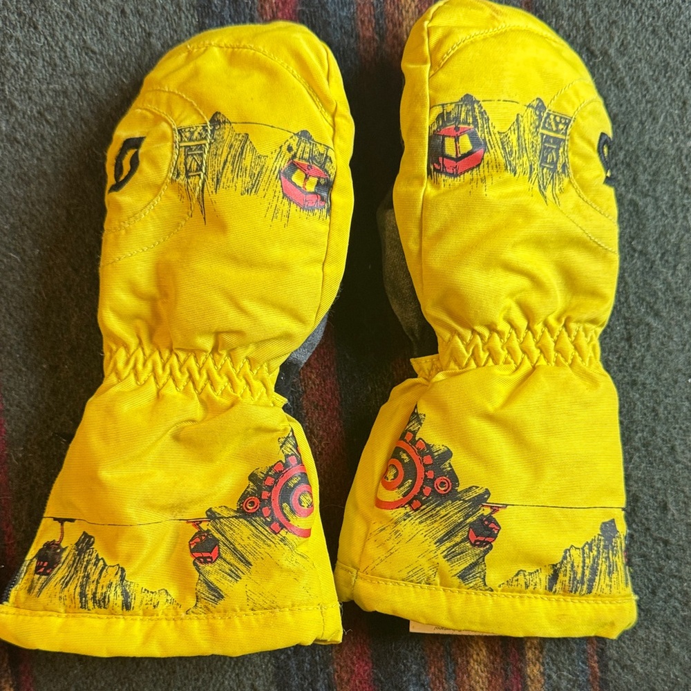 Scott Kids Mittens - Yellow with Black and Red Accents